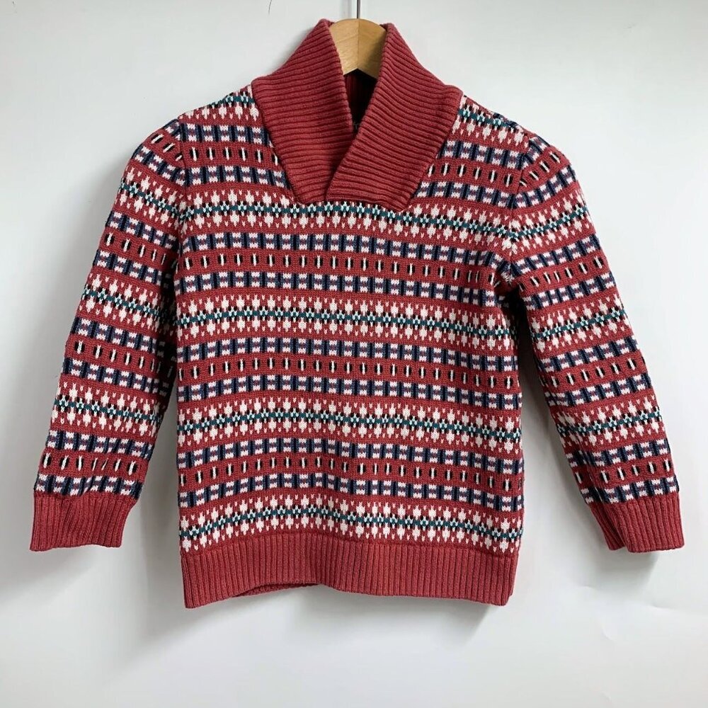 Tea Girls Shawl Collar Rosey Mauve Blue Pattern Tunic Sweater Size 8-10
